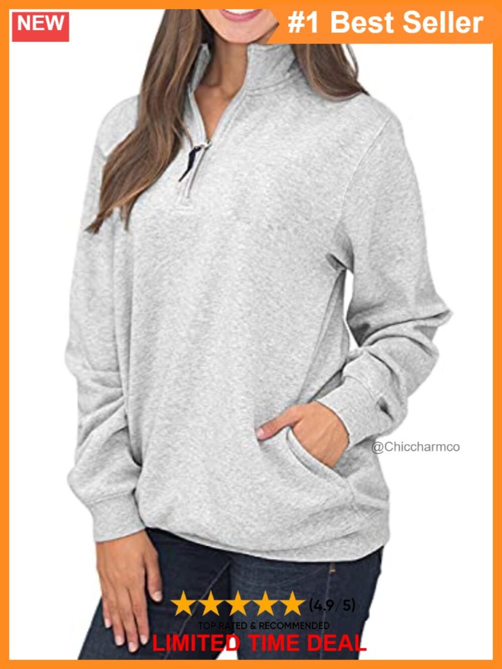 Womens Warm Cozy High Neck 1/4 Zip Pullover Sweatshirt with Pockets